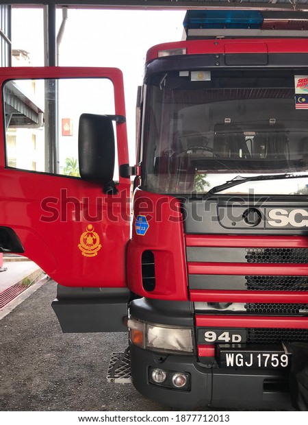 Seremban, Malaysia, Disember 18,2020. Fire
rescue truck by the Fire and Rescue Department of Malaysia is used
to perform rescue and extinguishing in the event of a natural
disaster.