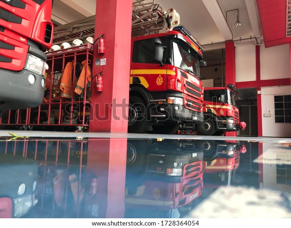 Seremban,\
Malaysia, May 9,2020. A fire rescue tender machines by Malaysian\
Fire and Rescue Department used to conduct rescue and extinguishing\
when the occurrence of natural\
disasters