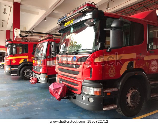 Seremban, Malaysia, November 10,2020. Fire\
rescue truck by the Fire and Rescue Department of Malaysia is used\
to perform rescue and extinguishing in the event of a natural\
disaster.