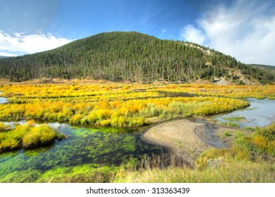 Serence scene of fall colors in the mountains in Montana.