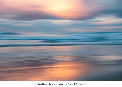 A serene and abstract seascape captured at sunset in Sydney, Australia, with soft pastel hues blending harmoniously in the sky and ocean. - Powered by Shutterstock