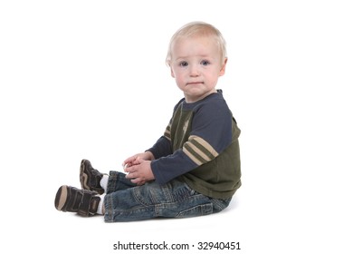 Serene Baby Boy Sitting Sideways Looking Stock Photo 32940451 ...
