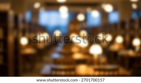 Serene Library Study Blurred Focus with Warm Light, and Academic Ambience.
