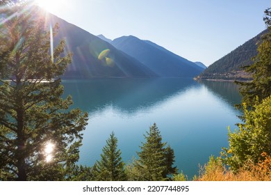 Serene Scene By The Mountain Lake In Canada