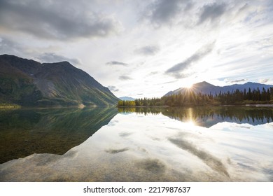 Serene Scene By The Mountain Lake In Canada