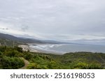 A serene scene from Chiloé Island featuring beaches, lush forests, rocky shores, and unspoiled nature. The blend of coastline and wilderness creates a perfect setting for tranquil and nature projects.