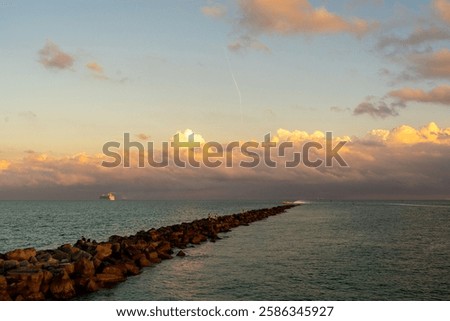 Similar – Image, Stock Photo Serene sunset at Miami beach pier with silhouette