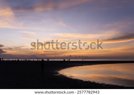 Similar – Image, Stock Photo Serene twilight seascape with pastel reflections