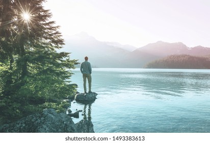 Serenity Lake In The Mountains In Summer Season. Beautiful Natural Landscapes.