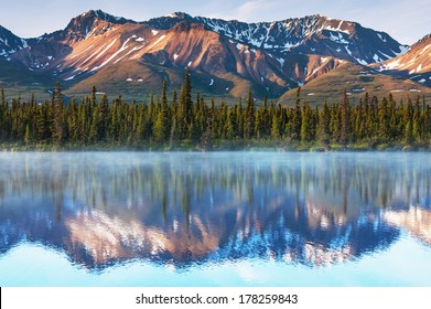 Serenity Lake In Tundra On Alaska