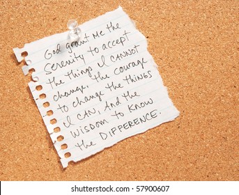 Serenity Prayer Tacked To A Bulletin Board