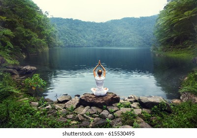 Serenity And Yoga Practicing At Twin Lakes,Philippines