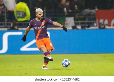 Sergio Aguero Of Manchester City During UEFA Champions League Match Between Olympique Lyonnais And Manchester City 11/27/2018 Groupama Stadium Decines-Charpieu Lyon France