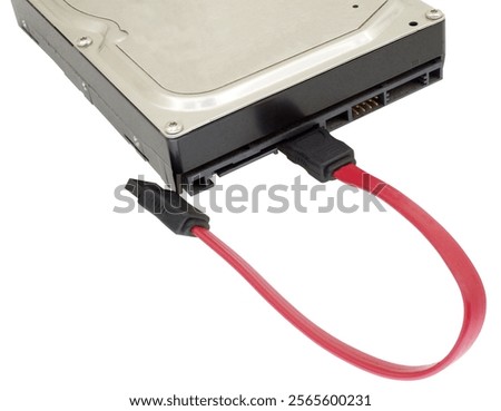 serial ATA hard drive with data cable isolated on white