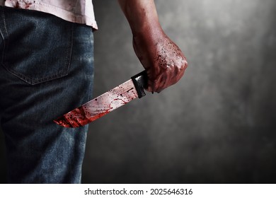 Serial killer with bloody knife