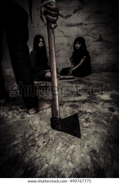 Serial Killer Hatchet Ghost Girls Backgroundscary Stock Photo