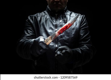 Serial Killer Maniac With Knife And Black Gloves / Killer Tools