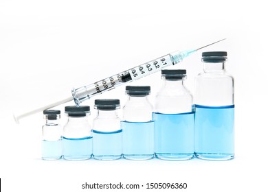 Serial Medical Vials And Syringe Are Symbolized The Growth Of Bio Pharmaceutical Market