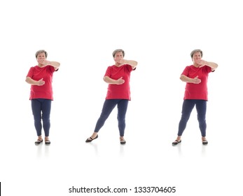 Series Of Basic Tai Chi Forms Performed By Older Woman Shot On White Background