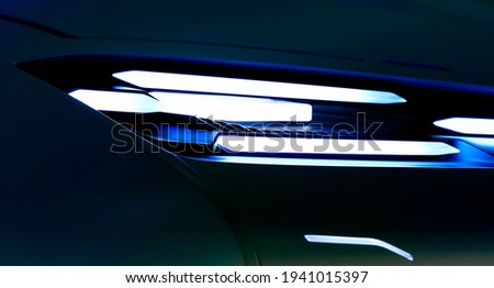 Series of car led headlights in the dark