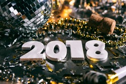 A Series Celebrating New Year's Eve, Some With 2018 Numerals.  Lots Of Confetti, Champagne, Etc. Good For Background Of Ads.