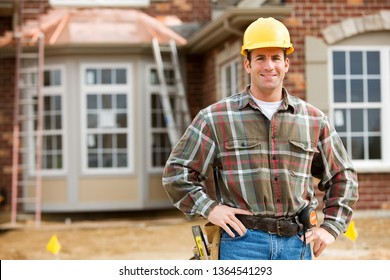 Series at a new home construction site.  Includes construction worker/builder, real estate agents and young Caucasian couple - Shutterstock ID 1364541293