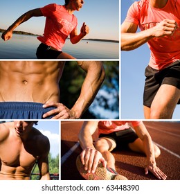 Series Of Photographs Of Sports Training Of Young Handsome Men. Unrecognizable.