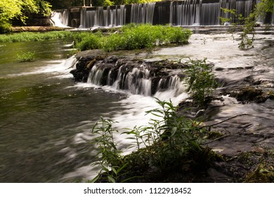 A Series Of Small Waterfalls In A Forest.  Old Stone Fort State Archaeological Park, Manchester, TN, USA.