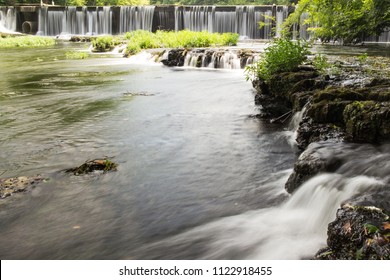 A Series Of Small Waterfalls In A Forest.  Old Stone Fort State Archaeological Park, Manchester, TN, USA.