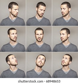 Series Of Young Man's Funny Portrait Looking To Each Other