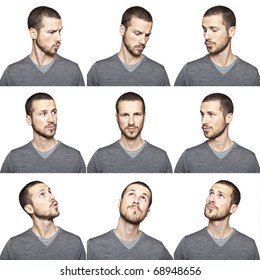 Series Of Young Man's Funny Portrait Looking To Each Other