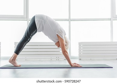 Serine Mature Lady Doing Yoga