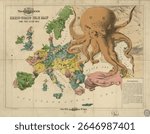 Serio-comic war map for the year 1877. Vintage map illustration. Cartography poster, vintage illustration of a map.