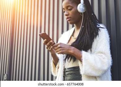 Serious Afro American Hipster Girl Using Stock Photo 657764008 ...