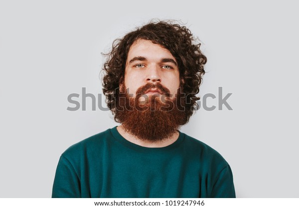 Serious Bearded Man Long Curly Hair Stock Photo Edit Now