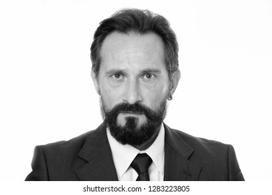 Serious business man. Businessman think on business problem. Bearded man with serious face. Be the solution not the problem. Think, believe and achieve.
