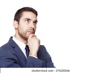 Serious Business Man Thinking, Isolated On White Background