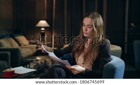 Similar – Image, Stock Photo Young woman in hotel corridor