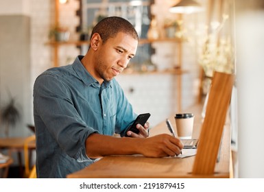 Serious, Casual Man Entrepreneur Working In Restaurant Cafe, Calculating Inventory And Budget Expense. Young Male Manager Busy Planning Finance, Accounting, Tax Report Of His Coffee Shop Startup