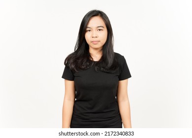 Serious Face And Looking At Camera Of Beautiful Asian Woman Isolated On White Background