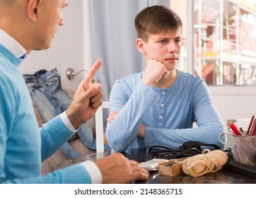 Serious Father Lecturing His Son Teenager Stock Photo 2148365715 ...