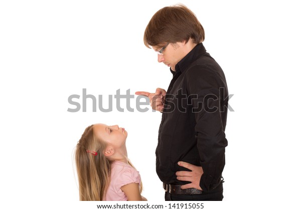 Serious Father Pointing Finger Explains His Stock Photo Edit Now