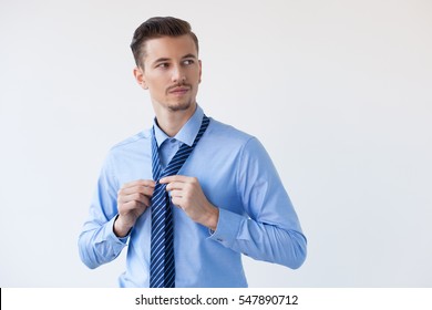 Serious Handsome Elegant Young Man Knotting Stock Photo 547890712 ...