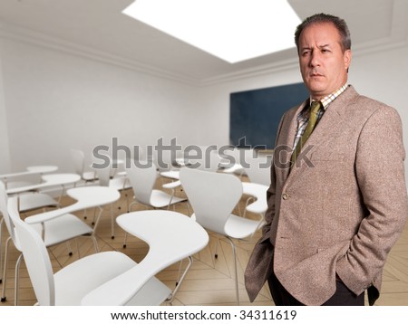 Serious looking man on a classroom