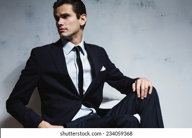 Serious Man Black Business Suit Sitting Stock Photo 234059368 ...