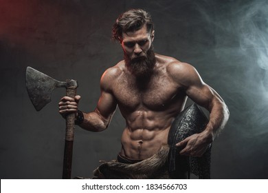 Serious Muscular Viking Beard Naked Torso Shutterstock