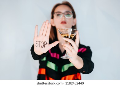 Serious Sad Woman Having Alcohol Addiction. Psychologist Theraphy Social Problems Concept Alcohol Addiction. Stop Alcohol Addiction. Alcoholic Addiction - Get Treatment You Need.