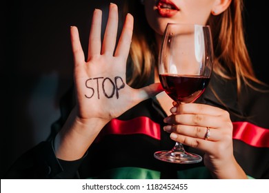 Serious Sad Woman Having Alcohol Addiction. Psychologist Theraphy Social Problems Concept Alcohol Addiction. Stop Alcohol Addiction. Alcoholic Addiction - Get Treatment You Need.