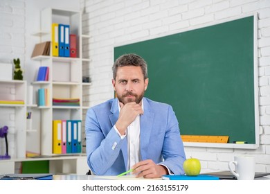 Serious School Teacher Classroom Blackboard Stock Photo 2163155179 ...