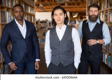 Serious Tough Strong Diverse Group Of Businessmen, Possibly Lawyers, Attorneys